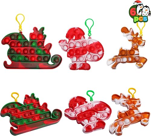 JOYIN 6 piezas de llavero de silicona de burbujas de Navidad para aliviar la ansiedad y el estrés, juguete con 3 diseños para niños y adultos