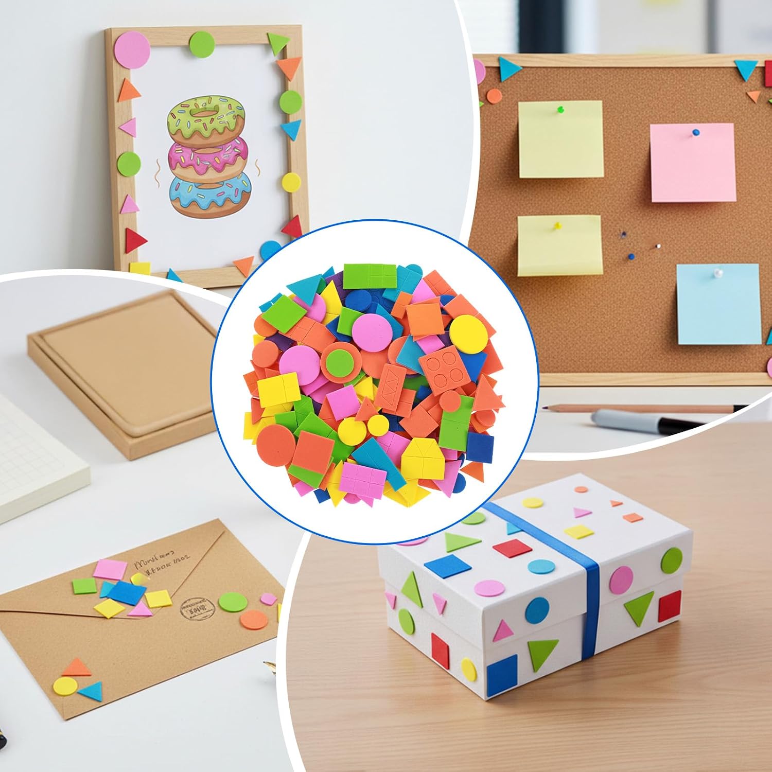 Nogeqi 400 Pcs Foam Shape Stickers Self Adhesive Foam Stickers for Kids Crafts, Geometric Shapes Sticker for Preschool DIY Art Supplies Project, Star Circle Square Triangle, Multicolored