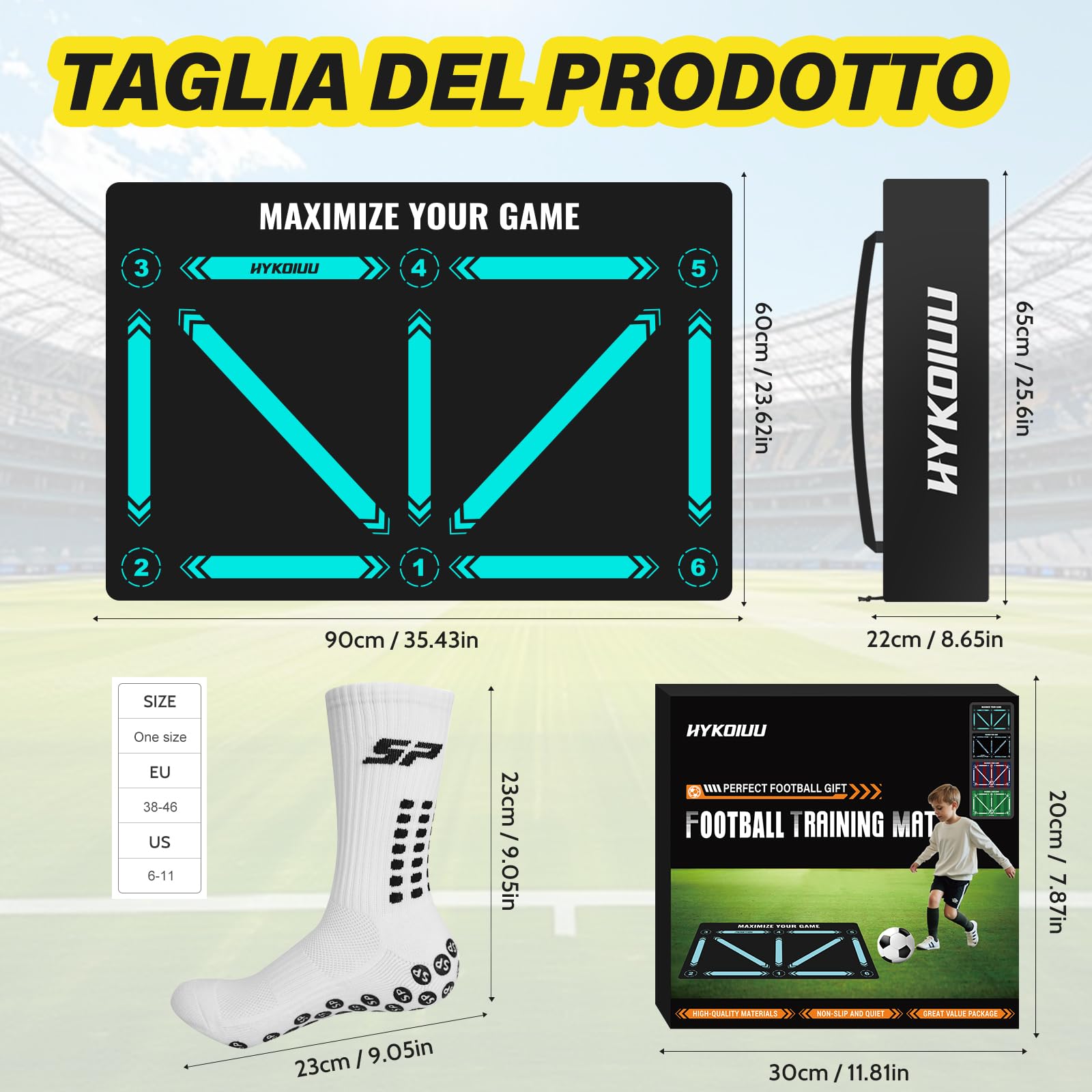 Tappeto Calcio Allenamento Con Video di Allenamento, Calzini Antiscivolo Tappetino Per Agilità Accessorio Per L'Allenamento Del Calcio Tappetin Da 60 X 90 Cm Regalo Per Il Calcio Per Bambini