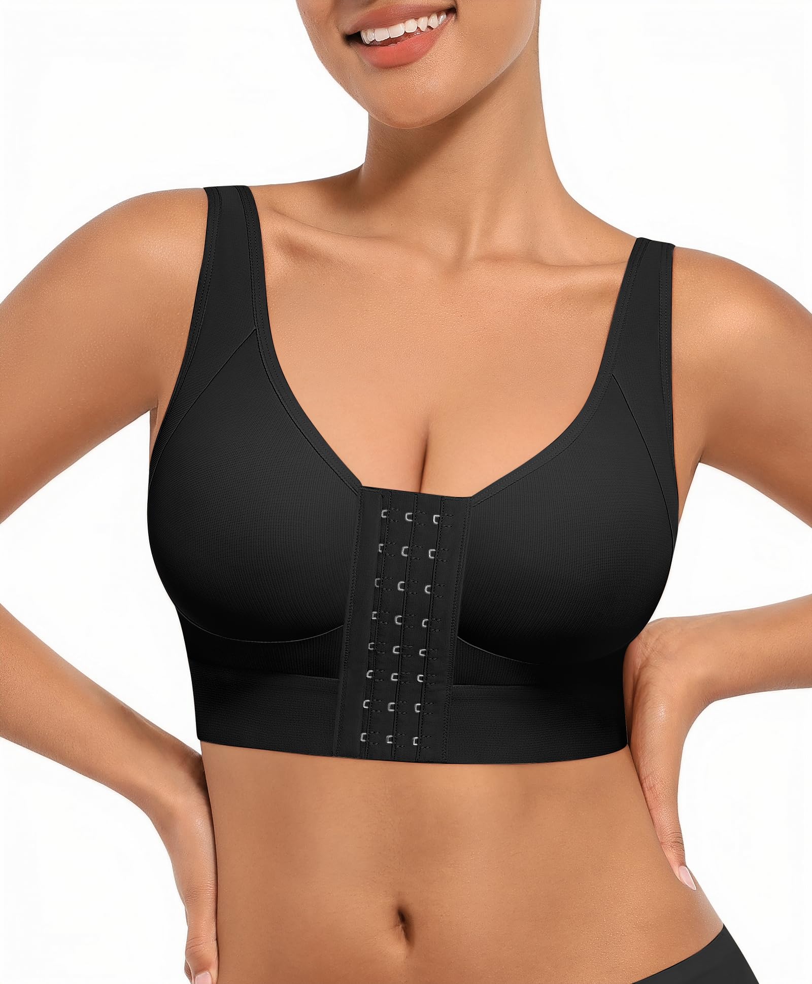 FeelinGirl Post Surgery Bra Front Closure Compression Bra Wirefree Mastectomy Bra with Adjustable Straps