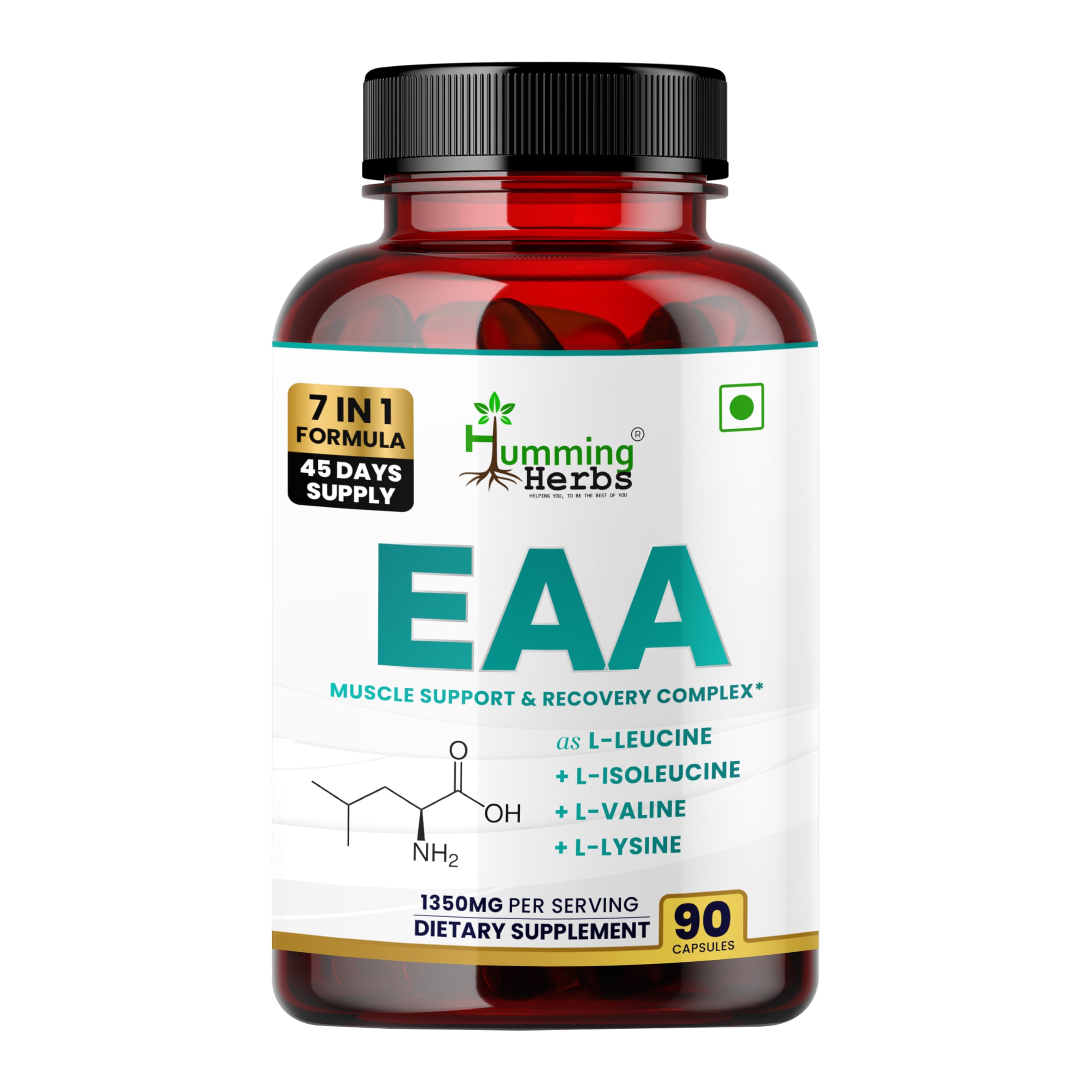 Humming Herbs EAA with Leucine, Isoleucine, Valine, Lysine, Methionine & More | 1350mg | 90 Capsules | 7-in-1 Formula | 45 Days Supply-picture-23
