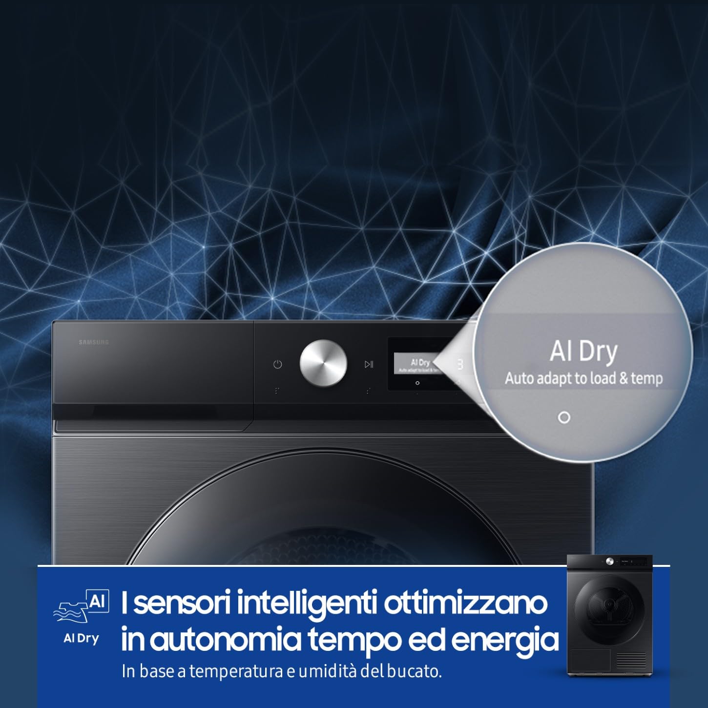 Samsung Asciugatrice Bespoke AI F-DT90DB78GB3M, 9 kg, Pompa di Calore, Wifi, QuickDrive, AI Dry, Hygine Dry, Carica Frontale, 3 Mesi Garanzia Extra, 60L x 85H x 60P cm
