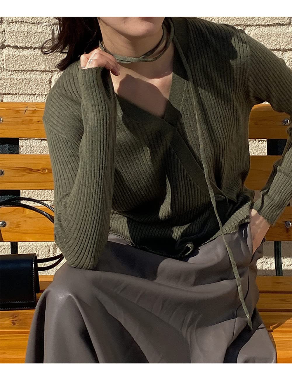 Chaqueta Mujer,Cárdigans De Punto De Costilla Para Mujer Abrigo Elegante Armygreen Corbata Con Cuello En V Suéteres Cárdigan Manga Larga Botones Asimétricos Cárdigan Frontal Abierto Primavera C