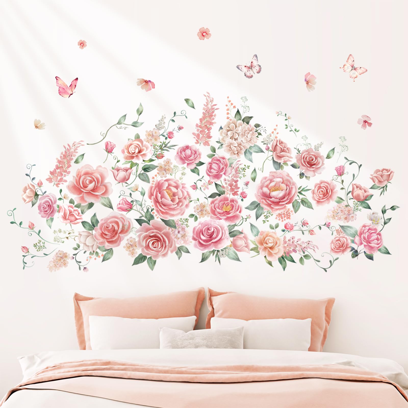 DECOWALL Large Pink Rose Flower Wall Stickers Peony Hanging Floral Vine Wall Decals Baby Nursery Girls Bedroom Living Room Wall Decor (SG3-2428) - Image 4