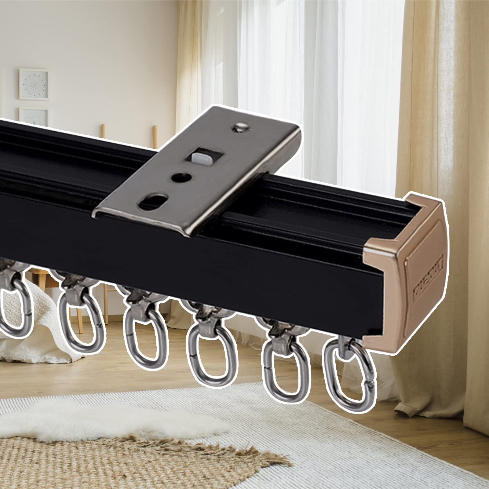 SFNIOKFG Straight Curtain Track Rods, Black Curtain Rail Rod with Multiple Silent Rollers, Indoor Home Apartment Living Room Use, Customizable Length (Color : Ceiling Mount, Size : 550cm/