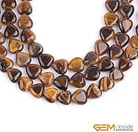 Vista 5 de GEM-Inside - Dijes de corazón de 0.394 pulgadas (0.394 in) con piedras preciosas de ojo de tigre amarillo natural para fabricación de joyas, hilo