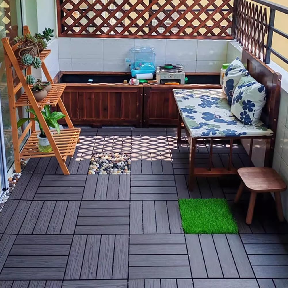 Piastrelle for terrazza ad incastro for patio, pavimenti in legno, antiscivolo, facile da installare, 4 doghe/9 pezzi