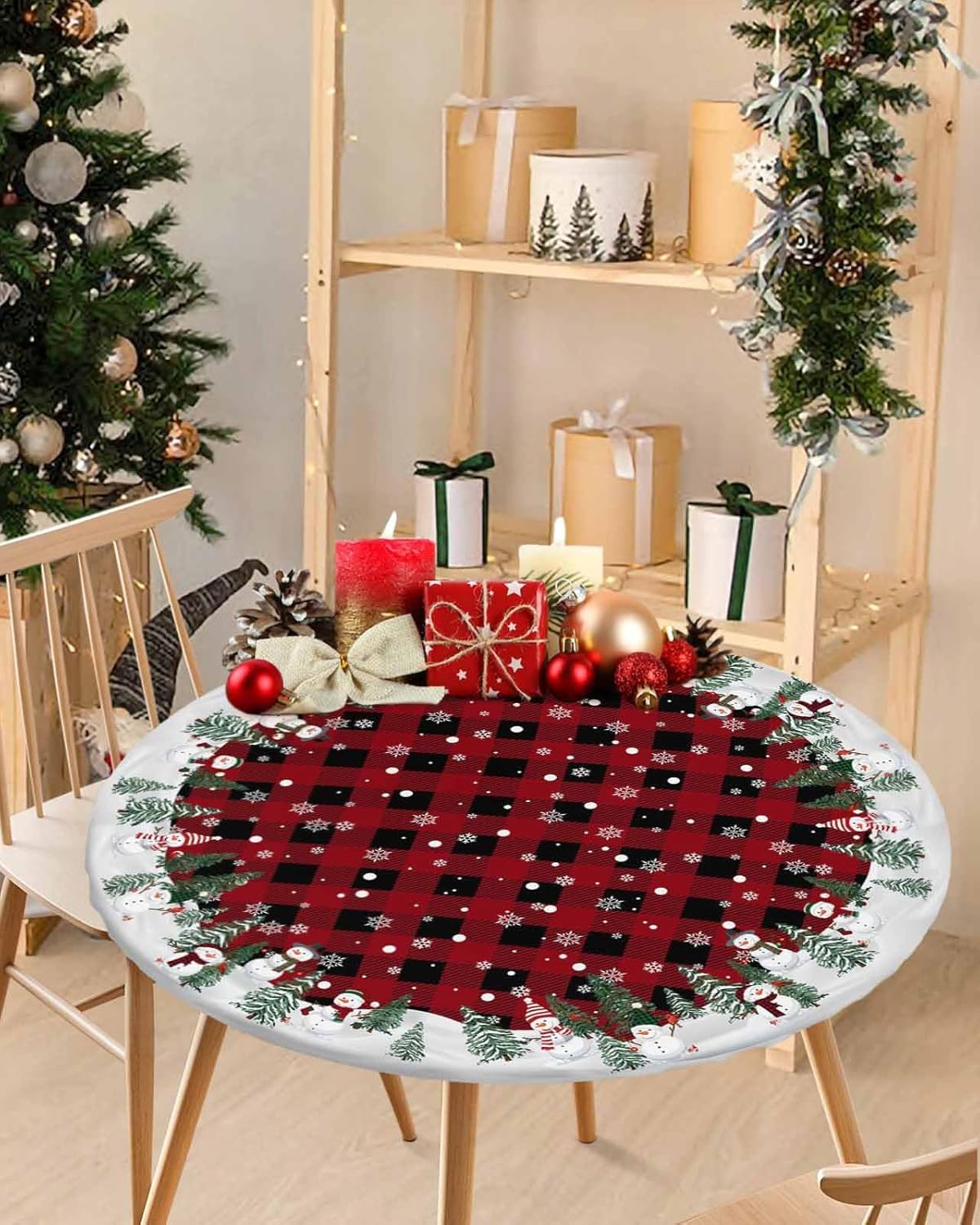 Christmas Snowman Round Fitted Table Cover for Dining