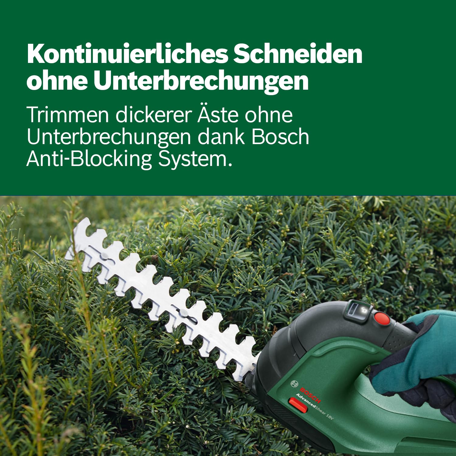 Bosch Akku Grasschere AdvancedShear 18V-10 (1 Akku 2,0 Ah, 18-Volt-System, schneidet bis zu 85 m² pro Akkuladung, mit Strauch- und Grasscherenmesser, im Karton)
