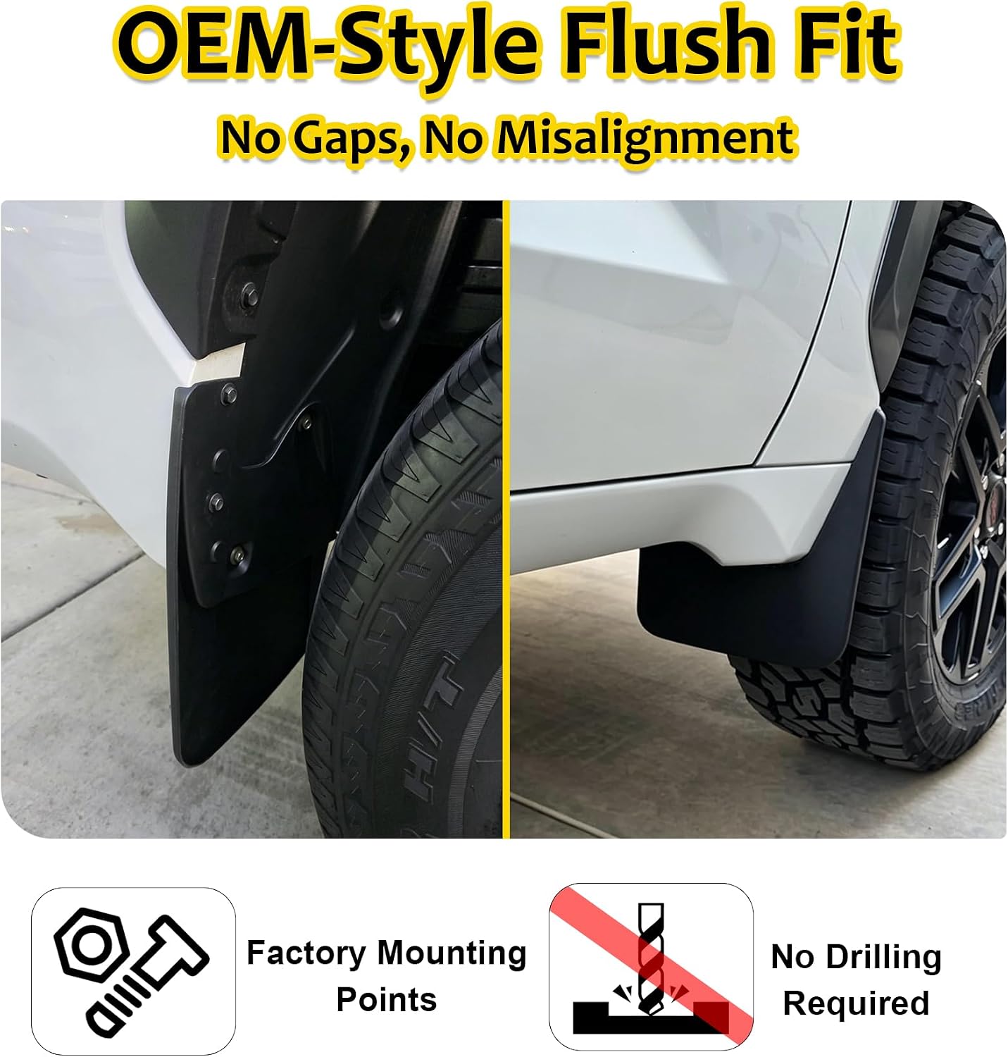 No Drill Mud Flaps for 2022-2026 Toyota Tundra Splash Guards, Not Fit SR | OEM Fit, Paint & Debris Protection, ABS+TPE Construction, All-Weather Performance, Off-Road Ready Heavy Duty 4PCS Mudguards