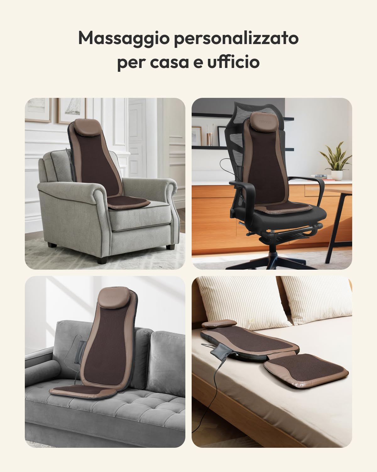 Massaggiatore Schiena, Sedia Massaggiante con Calore, Cuscino Massaggiante a Vibrazione, Poltrona Massaggiante con 3 Livelli Intensità, Massaggio Schiena per Corpo a Casa, Massage Chair