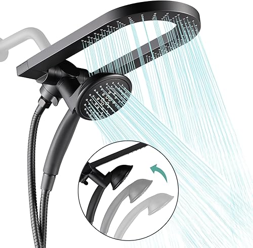Cobbe Combo de cabezal de ducha de lluvia de 3 vías, cabezal de ducha doble con mano, lluvia de alta presión de 5 pulgadas con manguera de acero