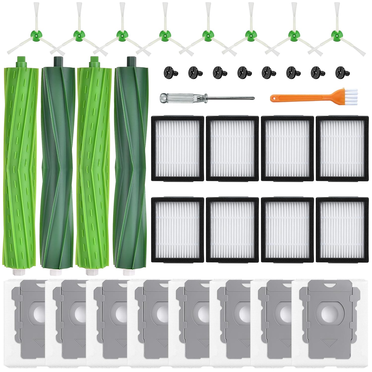 26 Pack Replacement Parts Accessories for iRobot Roomba i7 i7+ i3 i3+ i4 i4+ i5 i5+ i6 i6+ i8 i8+ E5 E6 E7 j6 j6+ j7 j7+ Combo i5 i5+ j5 j5+, 4 Rubber Roller 8 Vacuum Bag 8 Filter 8 Side Brush