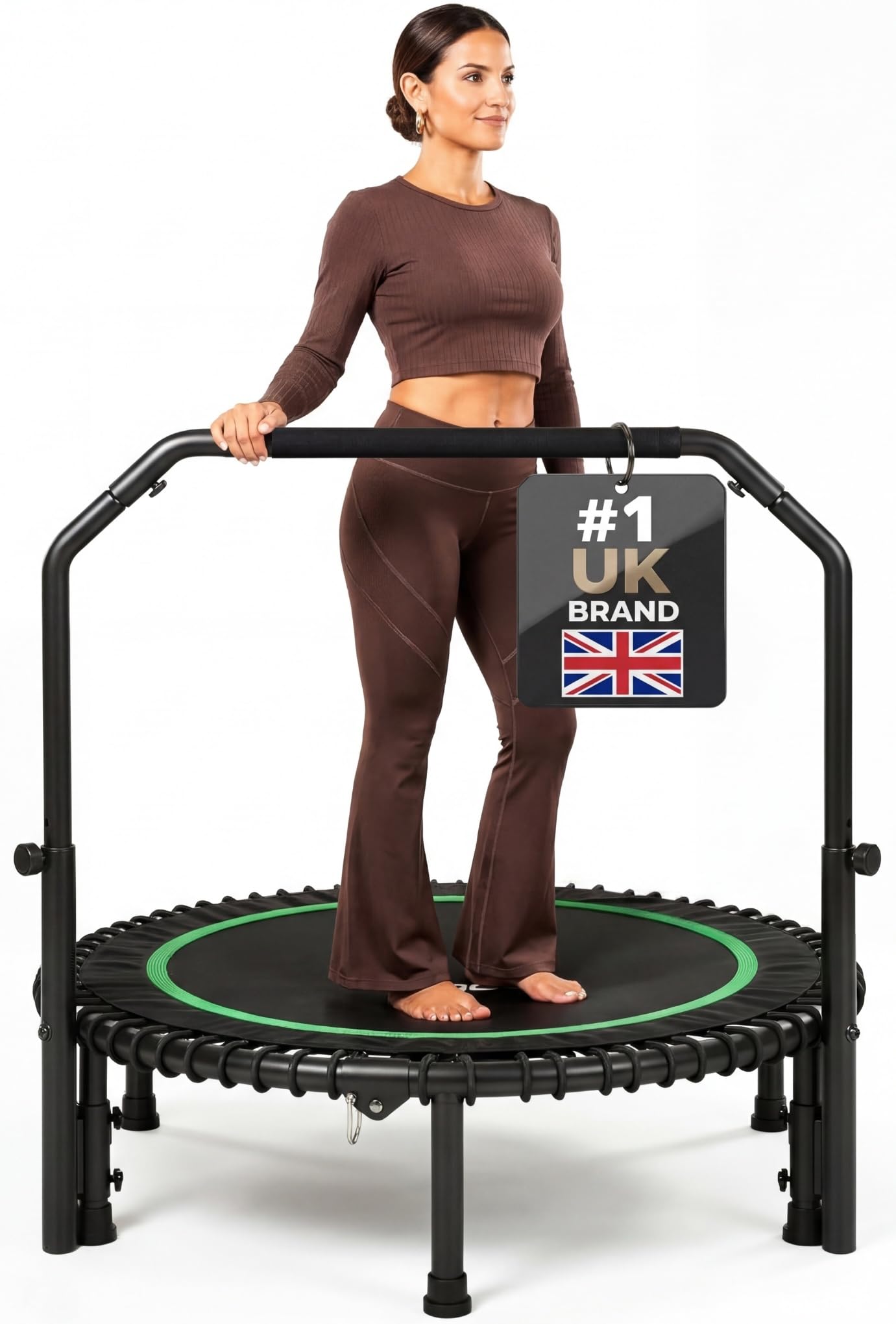 Happin® 40'' Rebounder Trampoline for Adults, Mini Trampoline Foldable Fitness with 4-Level Adjustable Handlebar, Exercise Trampoline Indoor Outdoor | Mini Trampoline Fitness Adults Rebounder