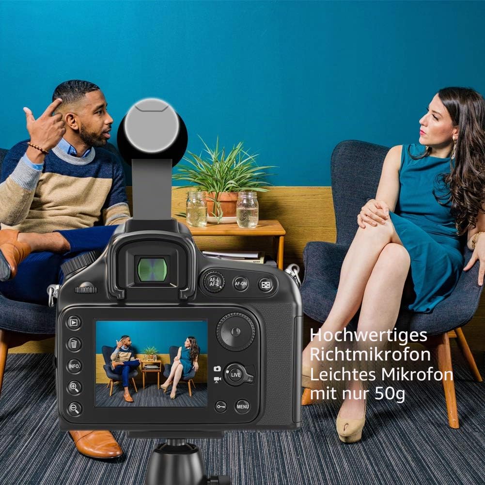 Videomikrofon für DSLR-Interviews, Kamera Mikrofon Shotgun-Mikrofon für Canon, Nikon, Sony, Panasonic, Fujifilm, Videomikrofon mit Windschutz, 3.5 mm Klinke