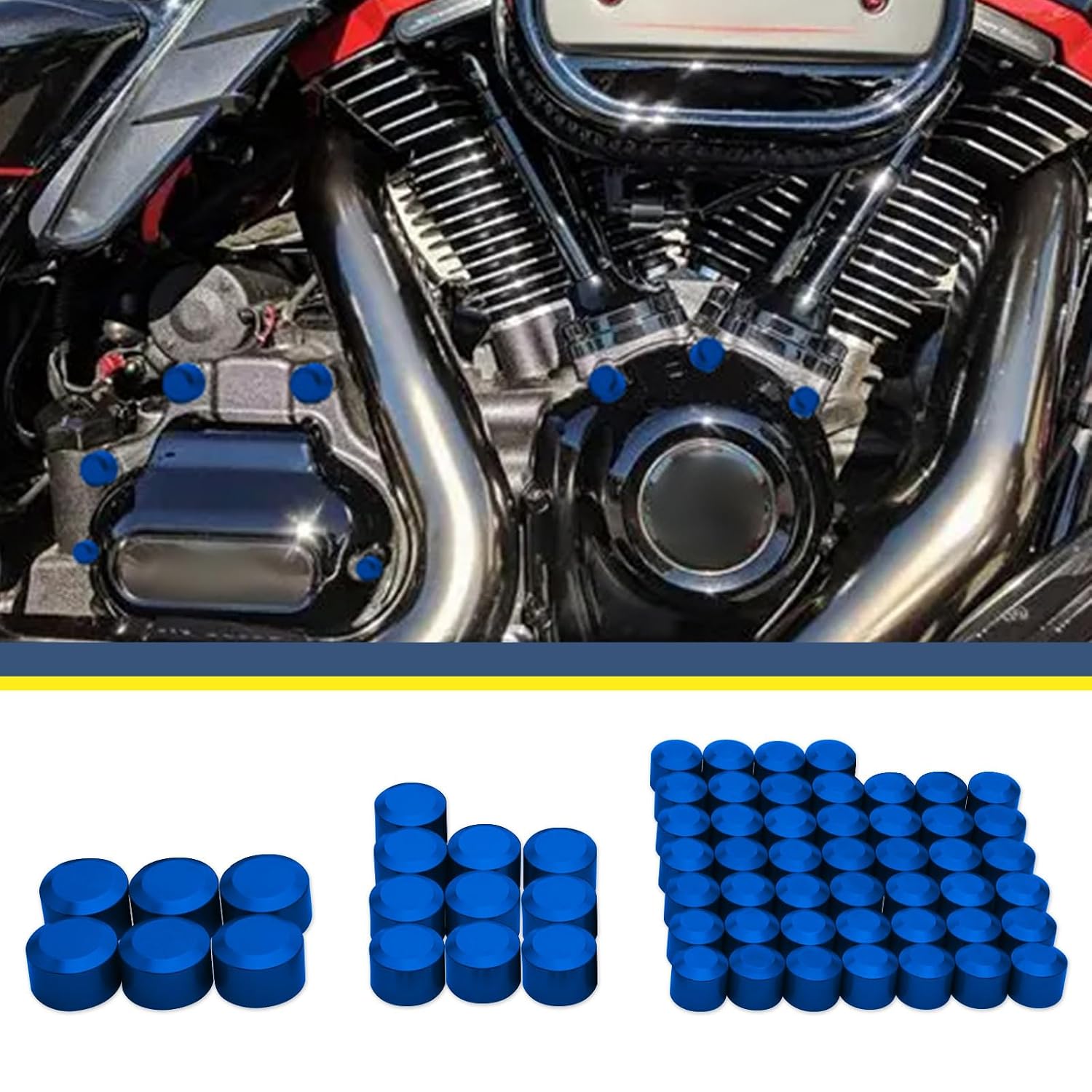 Bolt Covers Caps Engine Head Bolt Toppers Cap Kit Fit for Harley 2017-2025 Touring Street Glide Road Glide Road King Electra Glide Trikes 2018-2025 Softail Breakout Fat Boy FXBB (Blue)