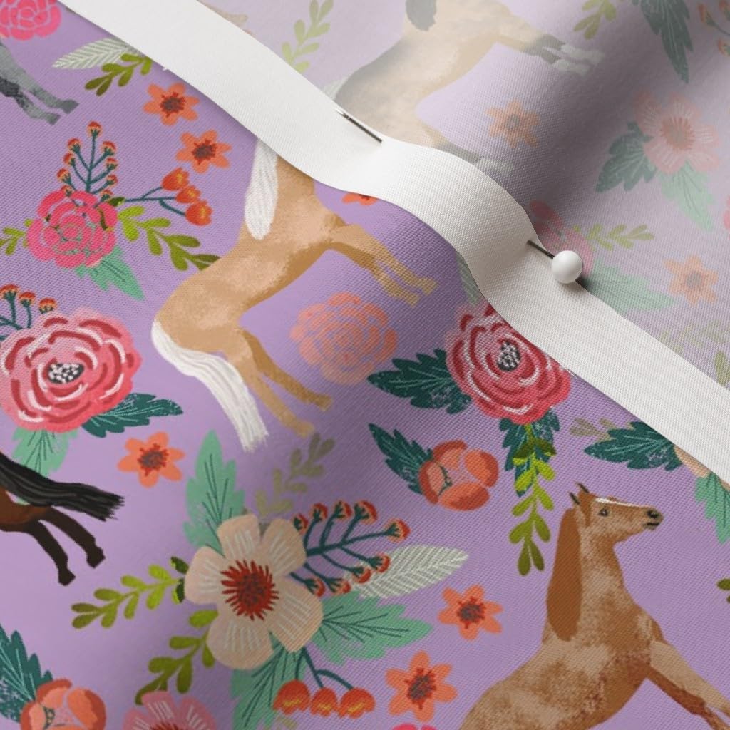 Spoonflower Fabric - Horse Multi Floral Horses Purple Farm Animal Cowboy Pet Portrait Printed on Cotton Poplin Fabric by The Yard - Sewing Shirting Quilting Dresses Apparel Crafts