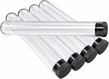 Prestige Import Group - 0.812" Interior Diameter Clear Acrylic Plastic Empty Storage Tubes - Round Bottom - 70ml Capacity, Press Fit Cap - 5 Pack