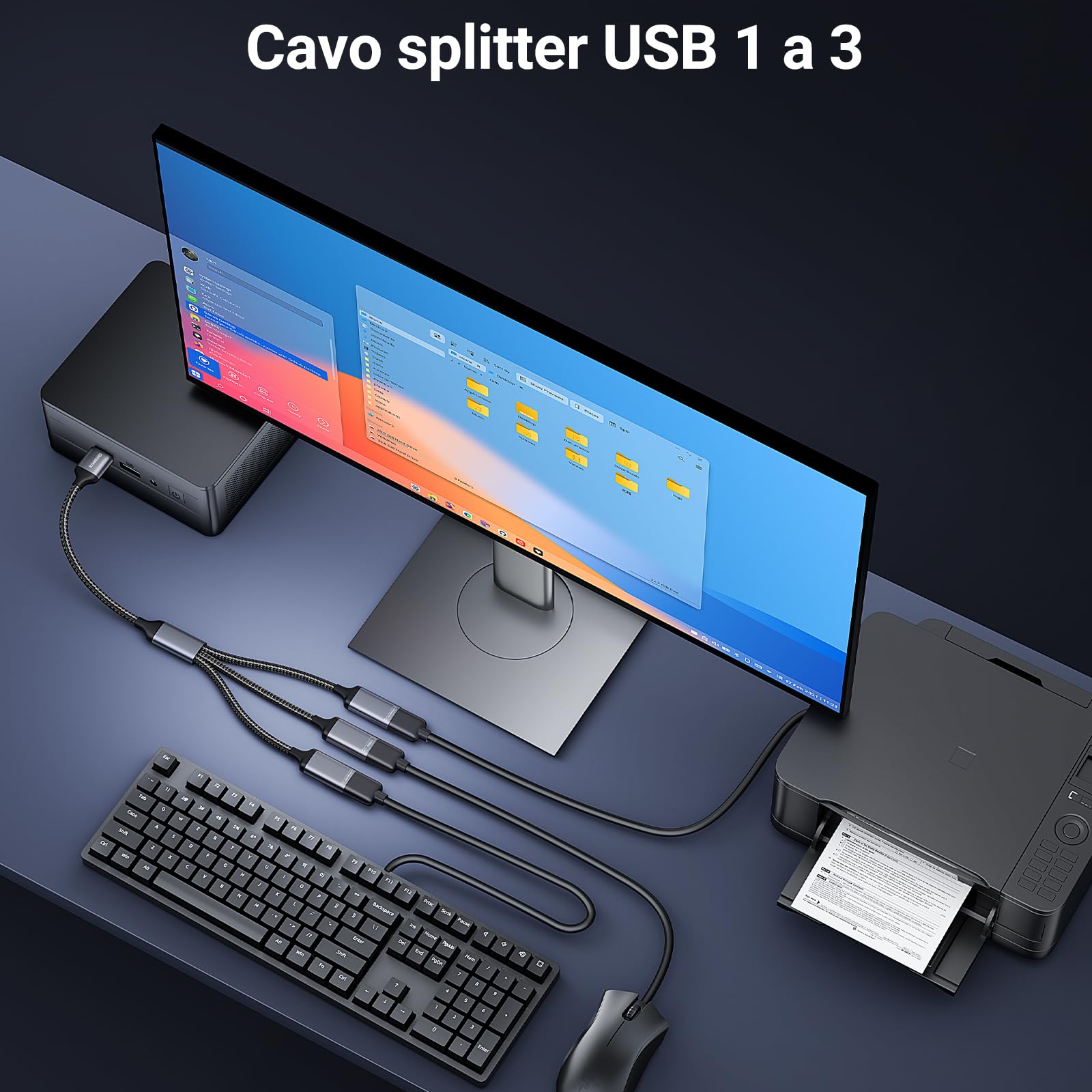 Sdoppiatore USB 3.0, splitter USB 2.0, cavo USB doppio maschio uscita femmina per ricarica, alimentazione e dati compatibile con PC portatile, TV, Mac, PS5 PS4, Xbox, mouse tastiera, stampante