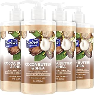 Hand Soap, Cocoa Butter & Shea 4-Pack – Sweet Hand Wash with Essential Oils & Moisturizers, 13.5 Oz Ea