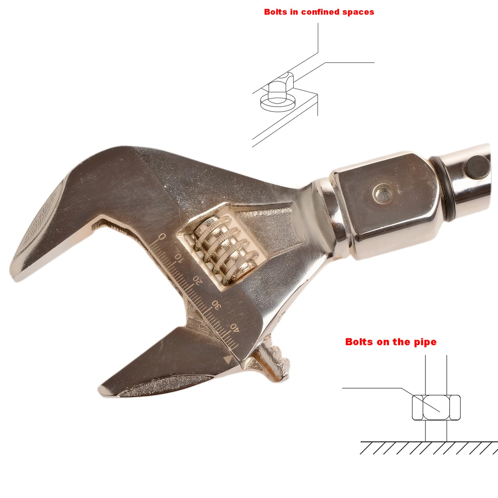 ThreeH Adaptador de llave dinamométrica ajustable, adaptador de llave de extremo abierto, 9 x 12 mm, unidad cuadrada de 0-32 mm, herramienta de torsión de precisión de longitud abierta