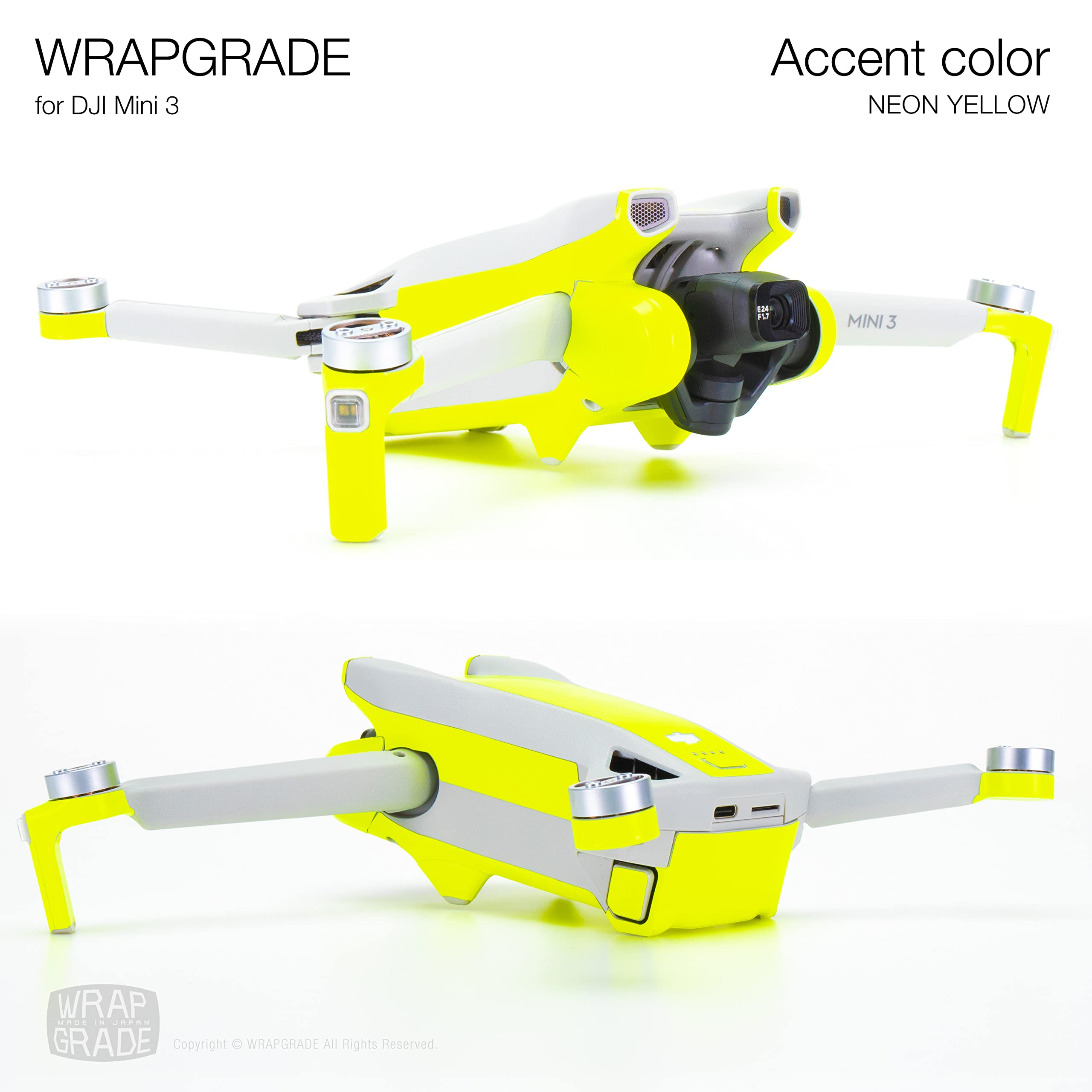 WRAPGRADE Piel Adhesiva Compatible Con DJI Mini 3 (NO Pro) – Color Amarillo Neón | Protección De Alta Calidad De 3M, Hecho En Japón