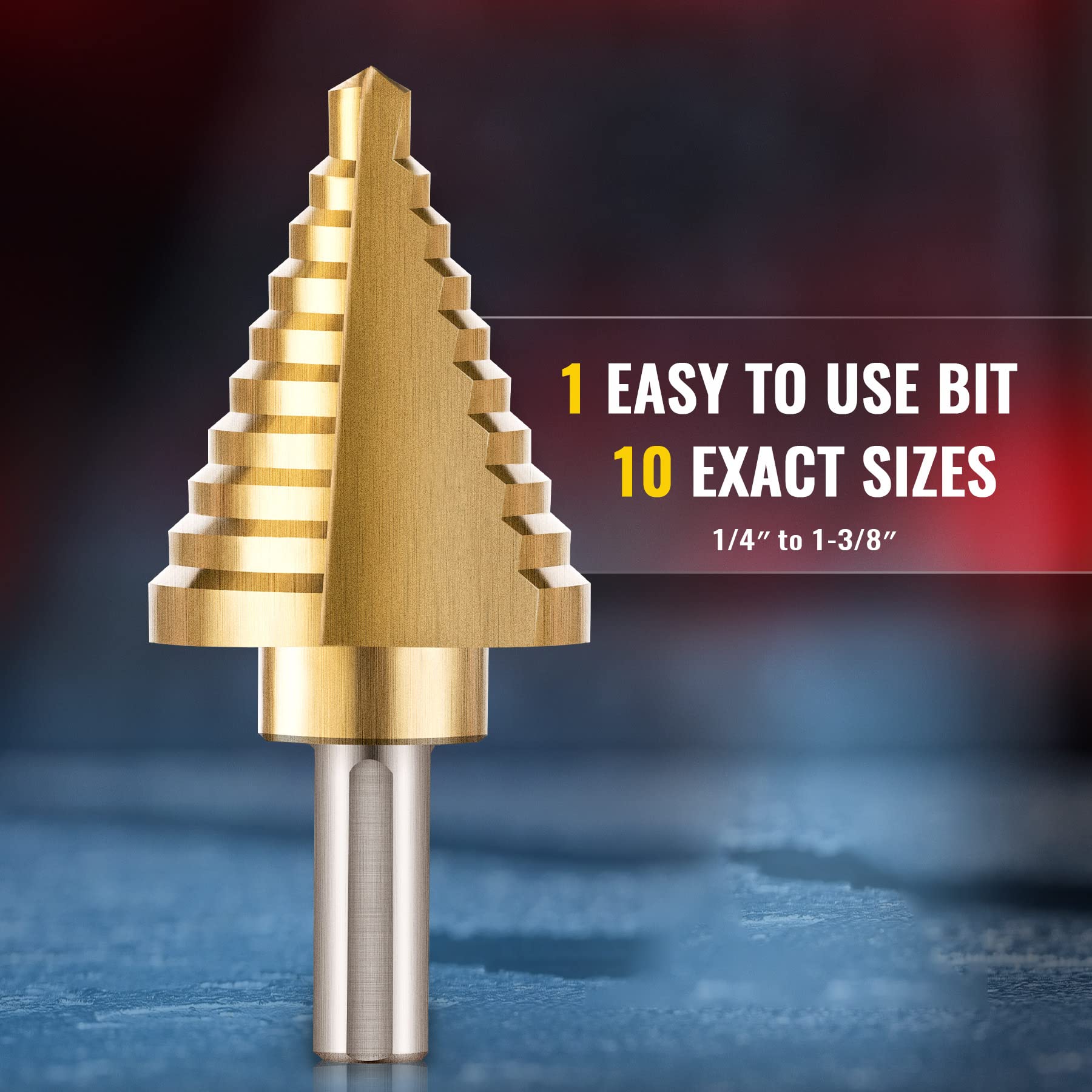 Titanium Step Drill Bits - 10 Sizes for Metal & Wood -6