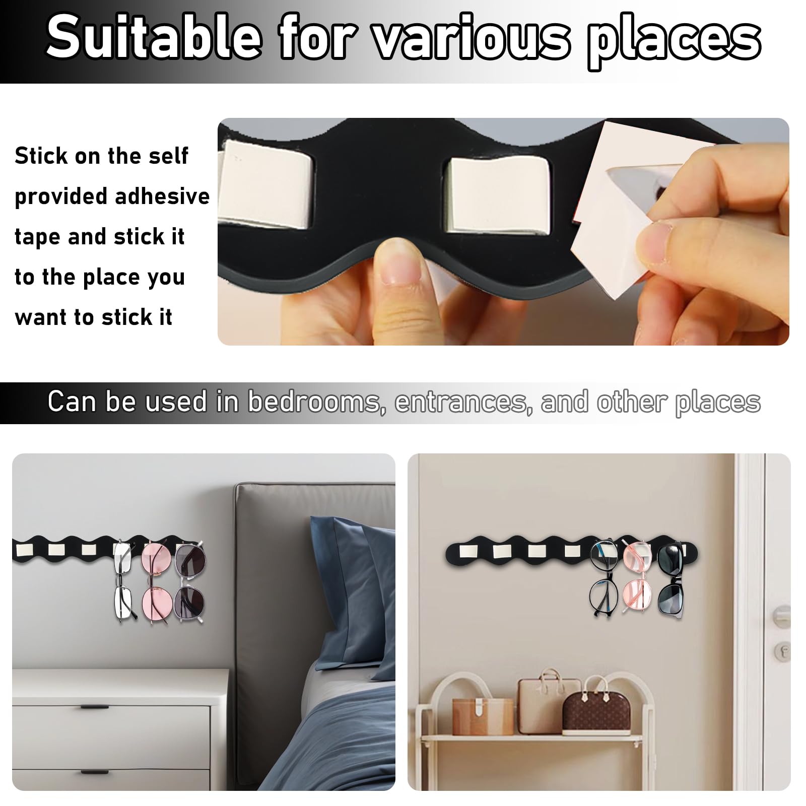 Présentoir Lunettes Mural En Bois FairyPeach - Organisateur 7 Paires Élégant Noir Ou Blanc