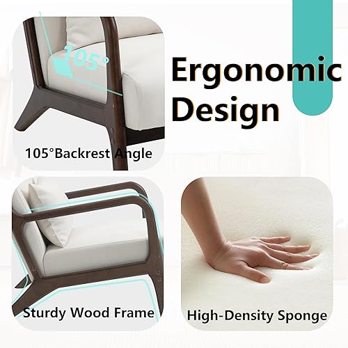 Miniatura 4 de Dolonm Silla decorativa moderna con marco de madera, silla tapizada con cojín de cintura, sillón de terciopelo para sala de estar, dormitorio, sala