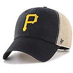 47 Brand MLB Team Color Flagship Mesh Trucker Primary Logo MVP Adjustable Structure Baseball Cap Hat, Adult One Size Fits All - Pittsburgh Pirates Black