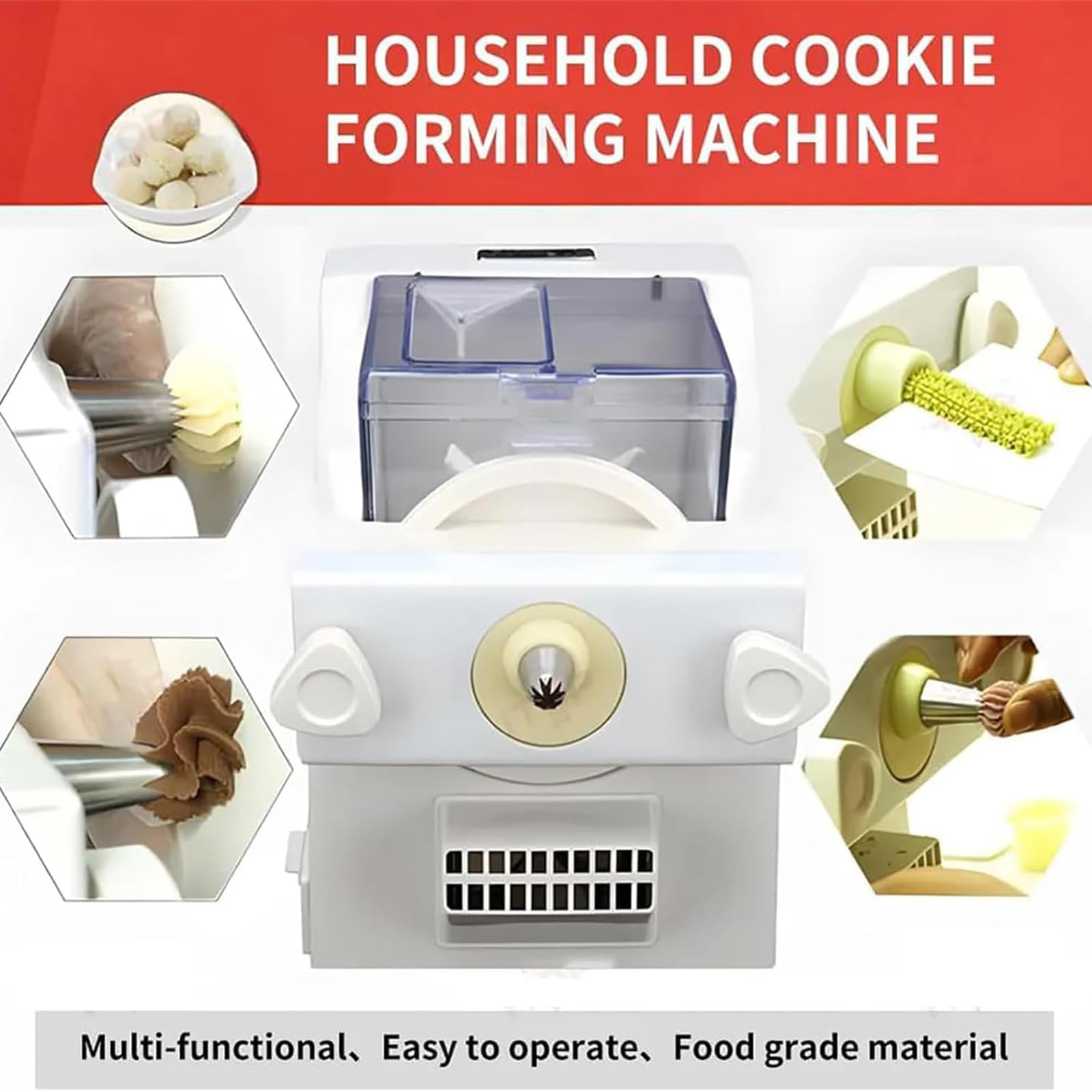 Macchina automatica per biscotti da 180 W, con 8 ugelli e 6 stampi per biscotti, produzione rapida e uniforme per pasticceria e cucina