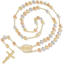 FLHEART Catholic Crucifix Gifts Womens Rosary Y Necklace-14K Gold Plated Silver Virgin Mary Jesus Cross Heart Y Long Chain, Dainty Virgen de Guadalupe Religious Gift Confirmation Baptism Godmother