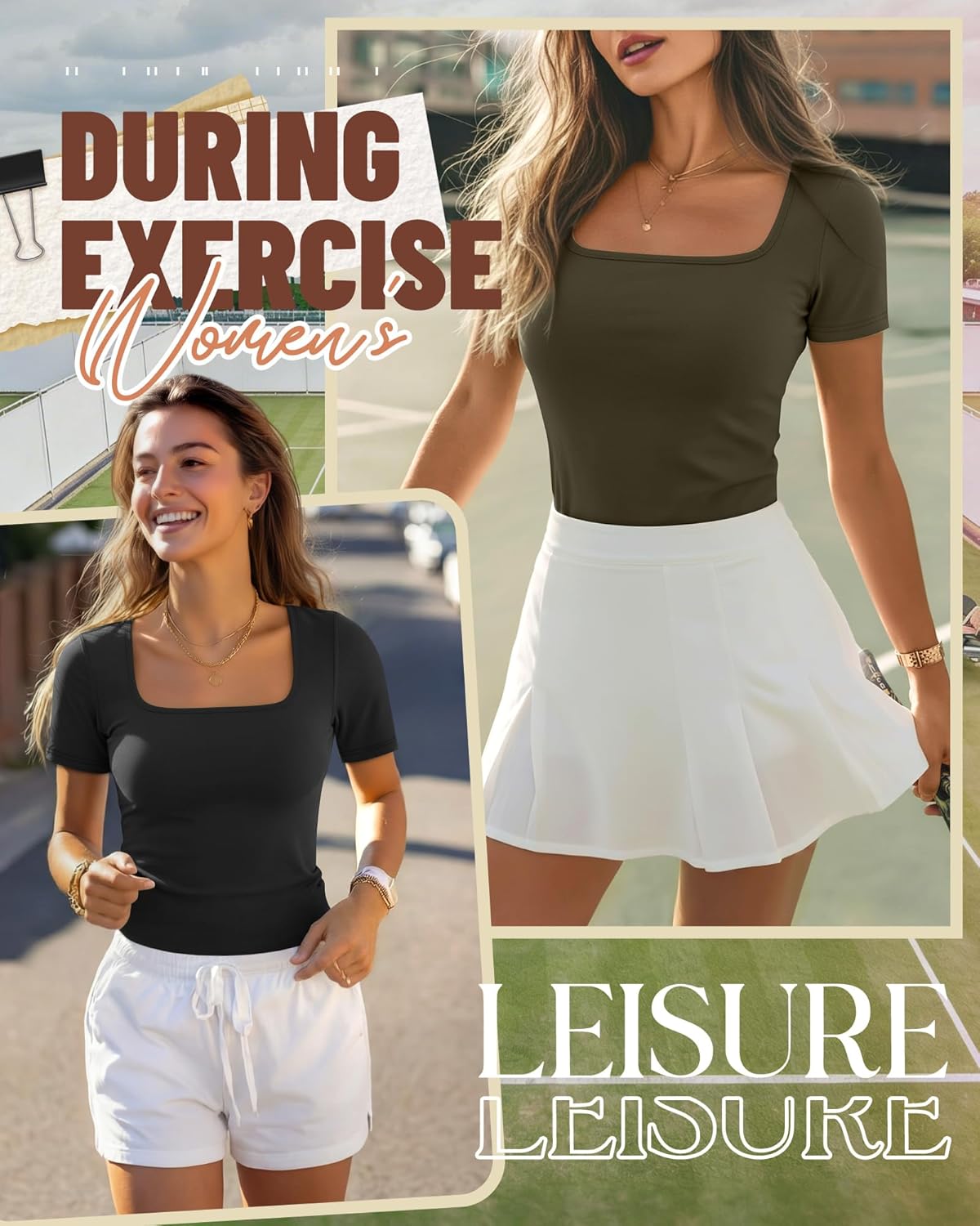 Ficerd 3 Pack Women's Square Neck Shirts, Short Sleeve Slim Fit Tops Scoop Neck Summer Casual Basic T-Shirts Tee - Image 5