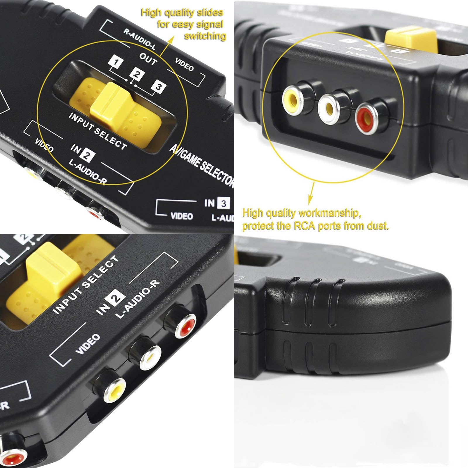 Commutateur AV 3 Prises - Répartiteur RCA Audio Vidéo 3 En 1 Pour TV, Console, DVD