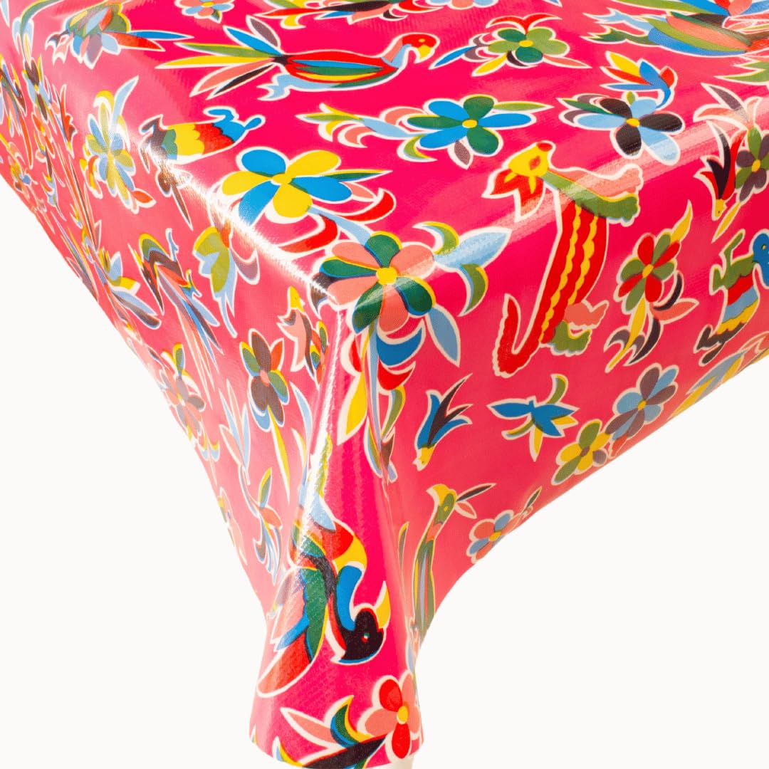 The Fern Trail Mexian Oilcloth Tablecloths - Manteles de Hule Pink Oaxaca, Rectangle (84" x 48")