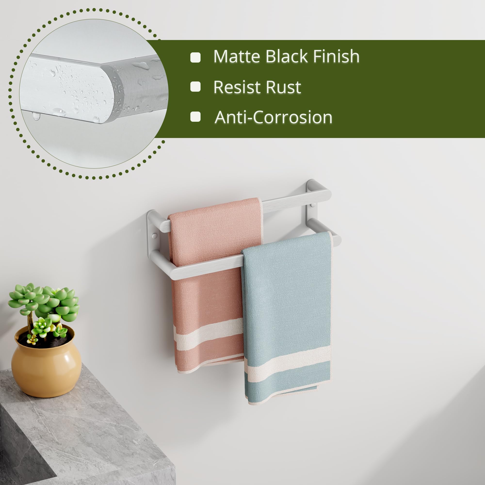SAYAYO Towel Rail Wall Mounted Brushed Double Hand Towel Holder, 2-Tier Large Bath Towel Rack Heavy Duty for Bathroom Kitchen 42CM - Image 4