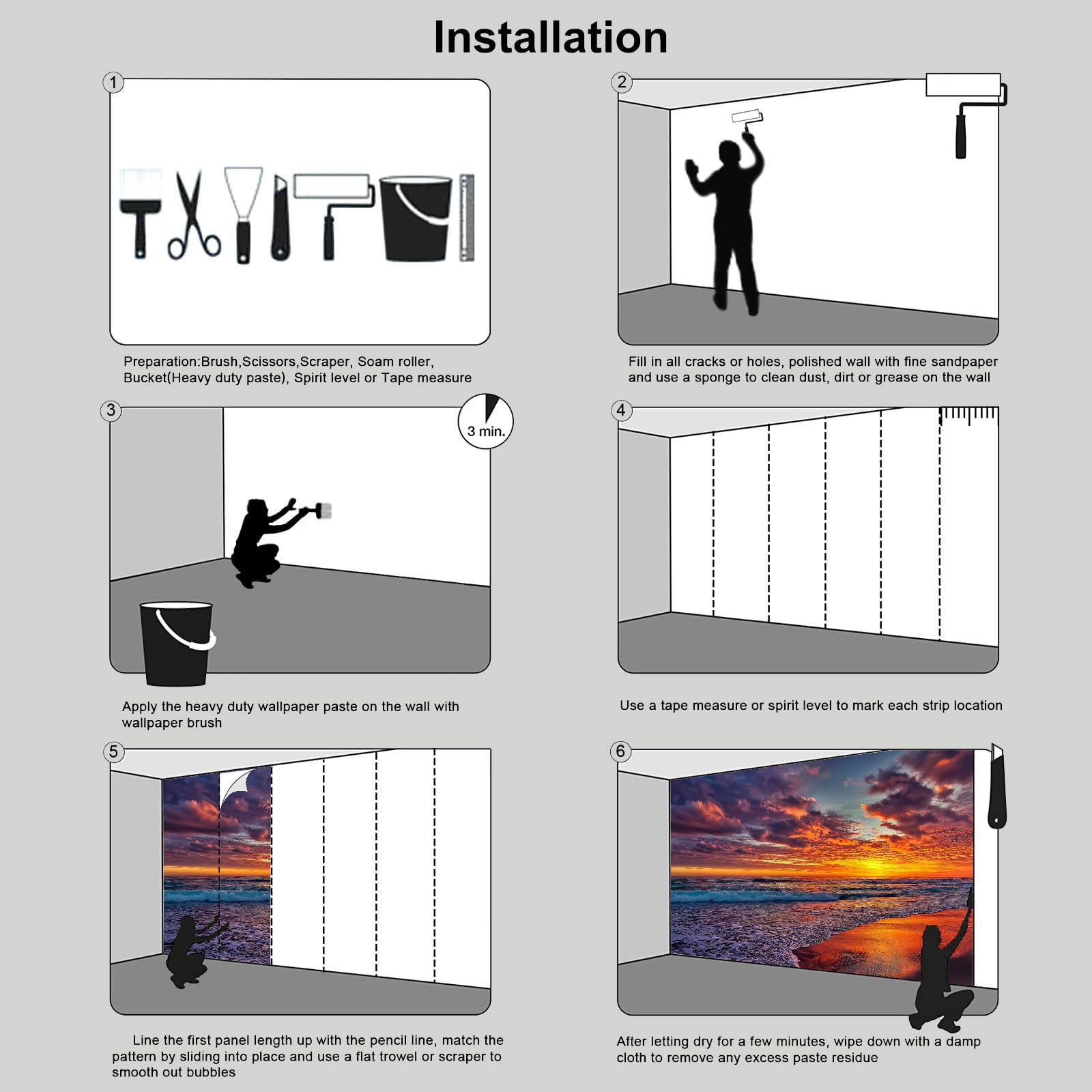 Murale da Parete 3D Paesaggio Del Tramonto Carta da Parati Fotografica,Blu Arancione Murale da Parete in Tessuto seta Poster Decorativo Tramonto Sul Mare Design 350×256cm per Soggiorno
