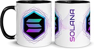 Mug Crypto-monnaie Solana Bitcoin en céramique blanche pour petit-déjeuner 330 ml Cadeaux originaux (Solana-Noir)