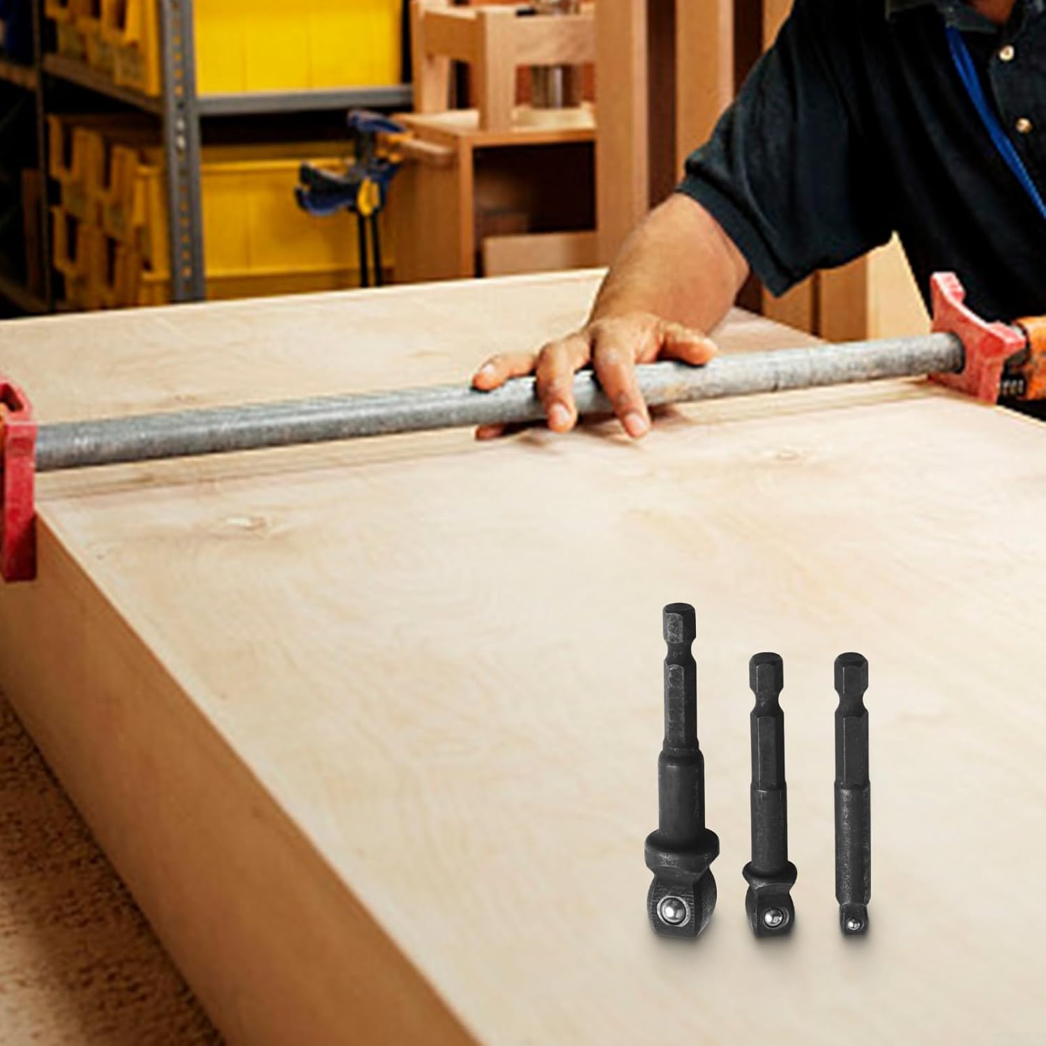 Drill Socket Adapter Set, Hex Shank to Square Drive, /4 3/8 /2 Inch Ball Head Swivel Adapter for Wrench Extender, Chrome Vanadium Steel Tools for Narrow Space Drill