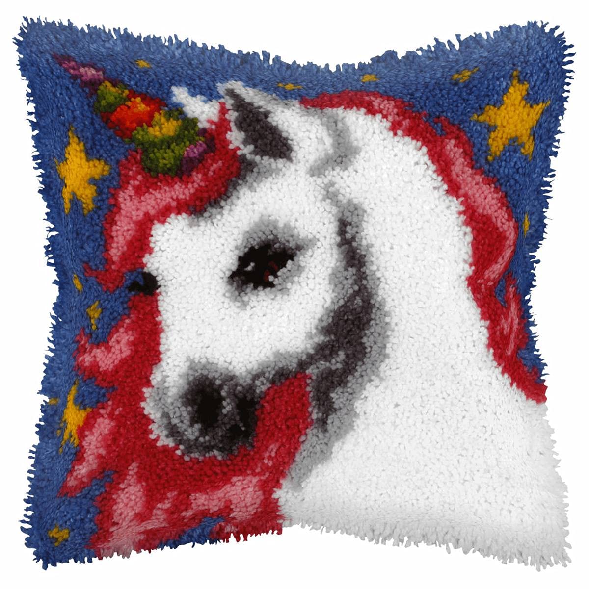 Kit tapisserie crochet coussin licorne 40x40cm Orchidée anti-stress