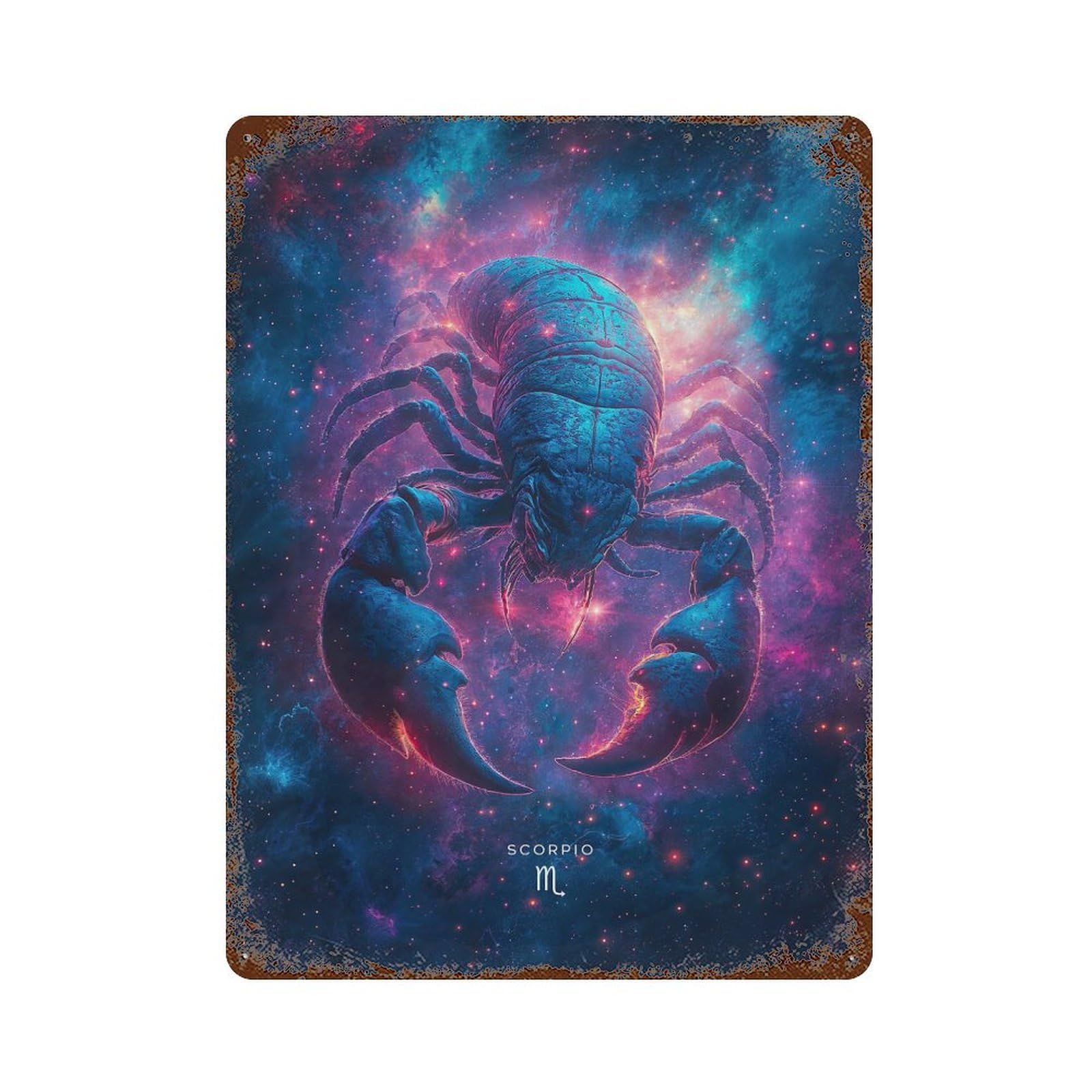 Scorpio Zodiac Sign 15.7"x11.8" Distressed Metal Wall Sign, Shabby Chic Decor for Office, Studio And Wall Decor