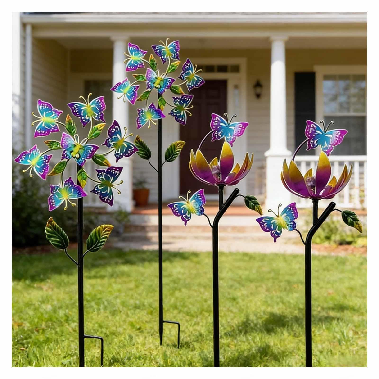 Papillon Moulin a Vent, Sculptures Et Mobiles à Vent 117cm/46in, 3D avec La Sculpture De Jardin Moulin à Vent Solaire pour Le Paysage De Cour De Pelouse,A+B（4Packs）