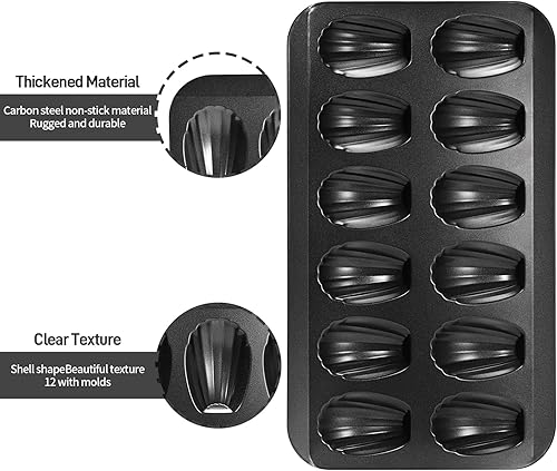 Miniatura 6 de Paquete de 2 moldes Madeleine para hornear, 12 cavidades resistentes en forma de concha para hornear, molde antiadherente para hornear galletas para