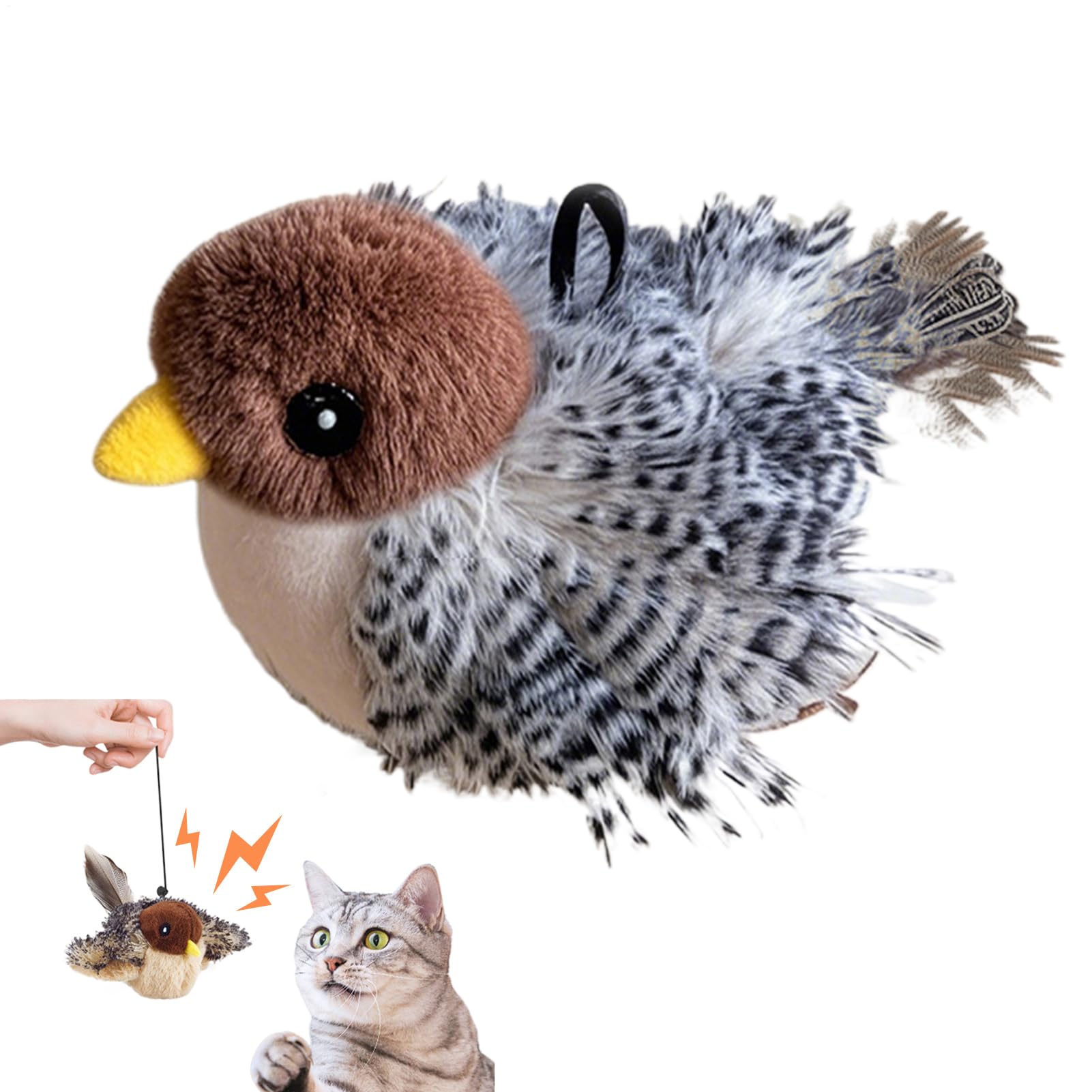 Bird Cat Toy Flapping Wings, Flapping Bird Cat Toy, Touch Activated Flappy Bird Interactive Cat Toy, Cat Toys Built-In Catnip with 6 Chirping Voices, For Play and Exercise