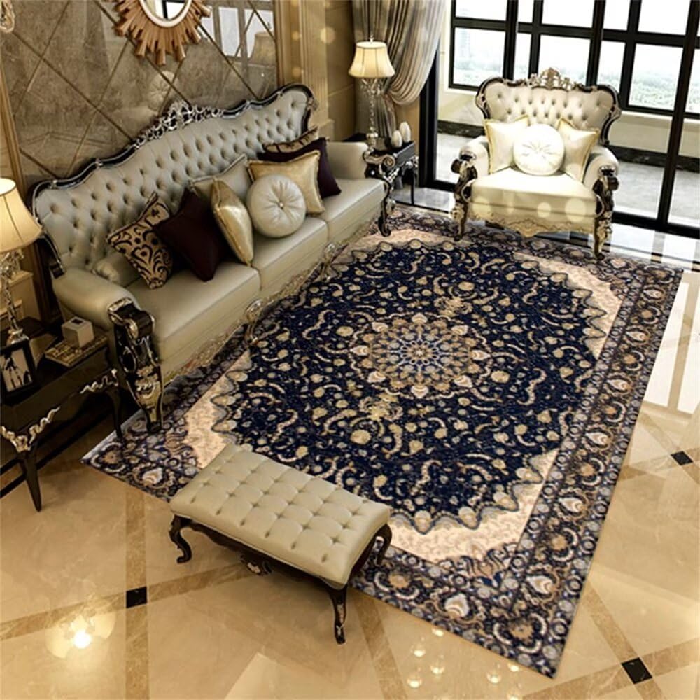 Tapis doux végétal bleu vintage 80x160cm antidérapant salon