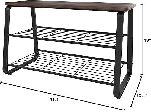 Miniatura 8 de ClosetMaid Zapatero de 3 niveles, marco de metal, estantes de alambre, asiento de madera, entrada, pasillo, sala de estar, organizador de vestíbulo,