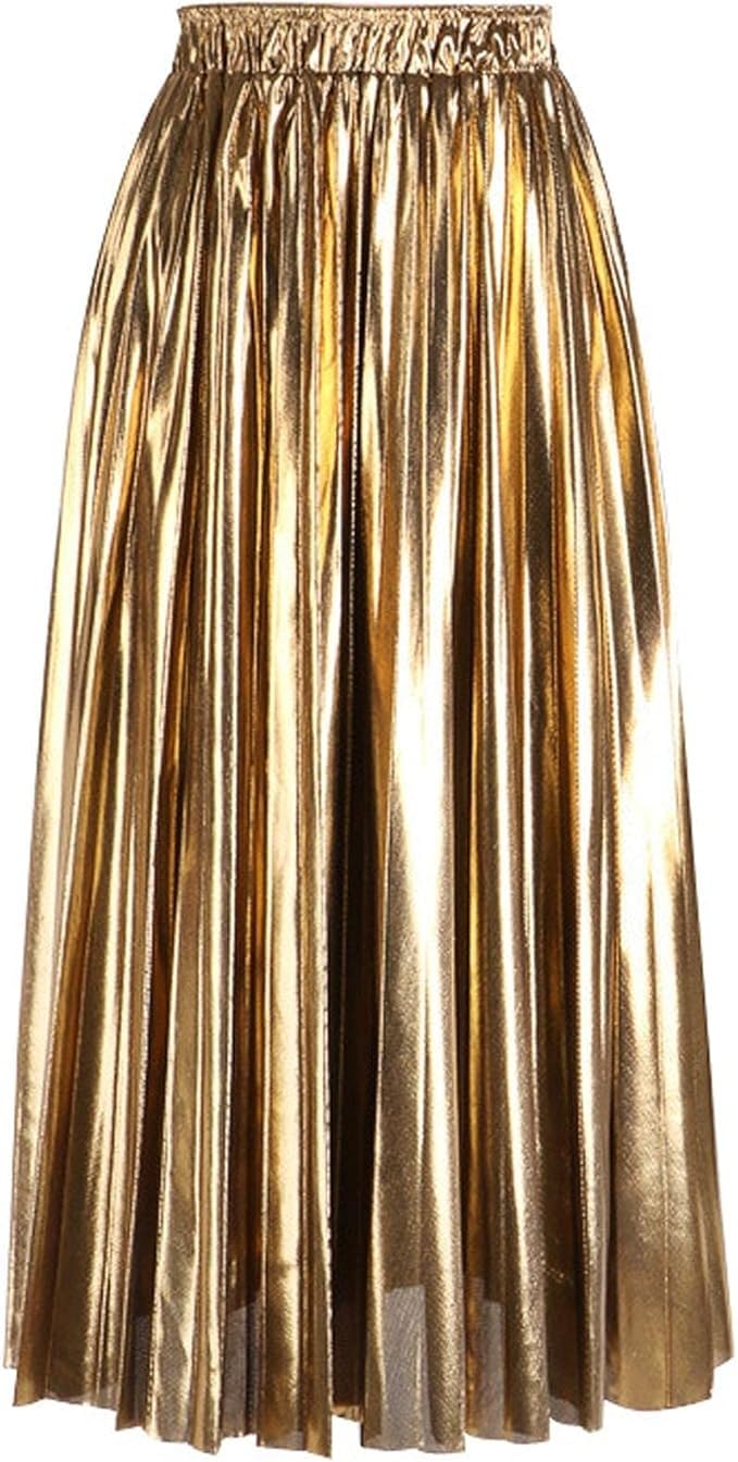 LICIAATWIG Women's Gold Pleated Maxi Skirt