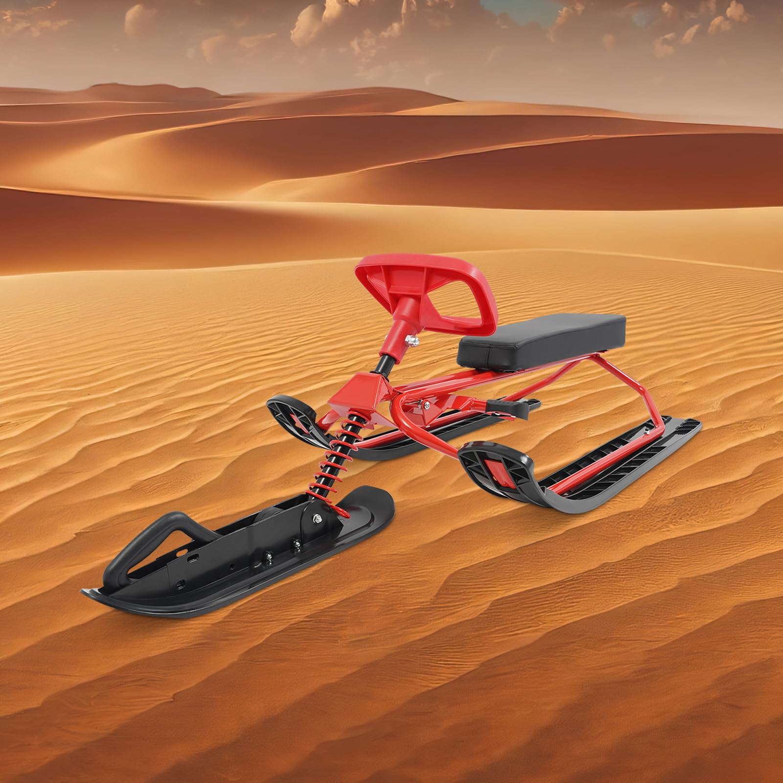 Luge d'hiver avec volant, luge de ski pour adultes avec volant pour sports d'hiver, snowboard avec grande capacité de charge jusqu'à 100 kg, pour le ski et la luge par temps froid