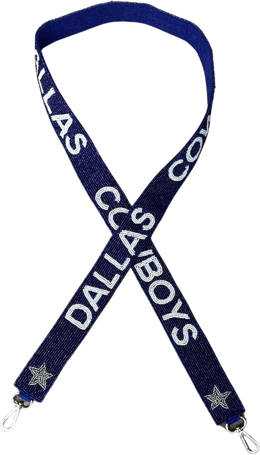 Lashicorn Texas Beaded Purse Strap for Pro Football Fans | 1.5” x 49” Blue and Silver Stars Attach to Clear Stadium Purse