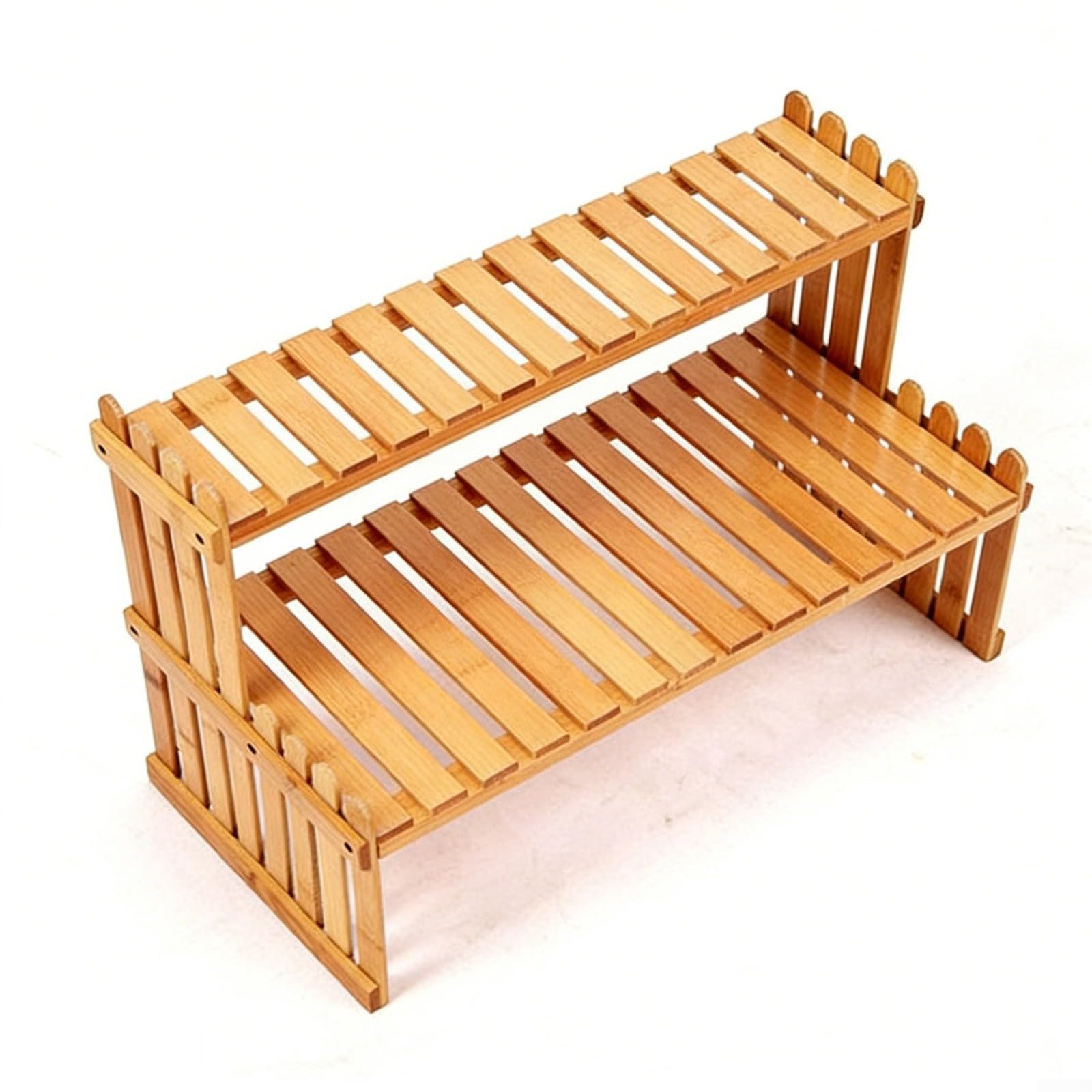 Scaffale per piante a 2 livelli, in legno, da scrivania, organizer salvaspazio per scrivania, piano di lavoro, cucina, bagno, scala minimalista per piante grasse e erbe aromatiche (57 cm)